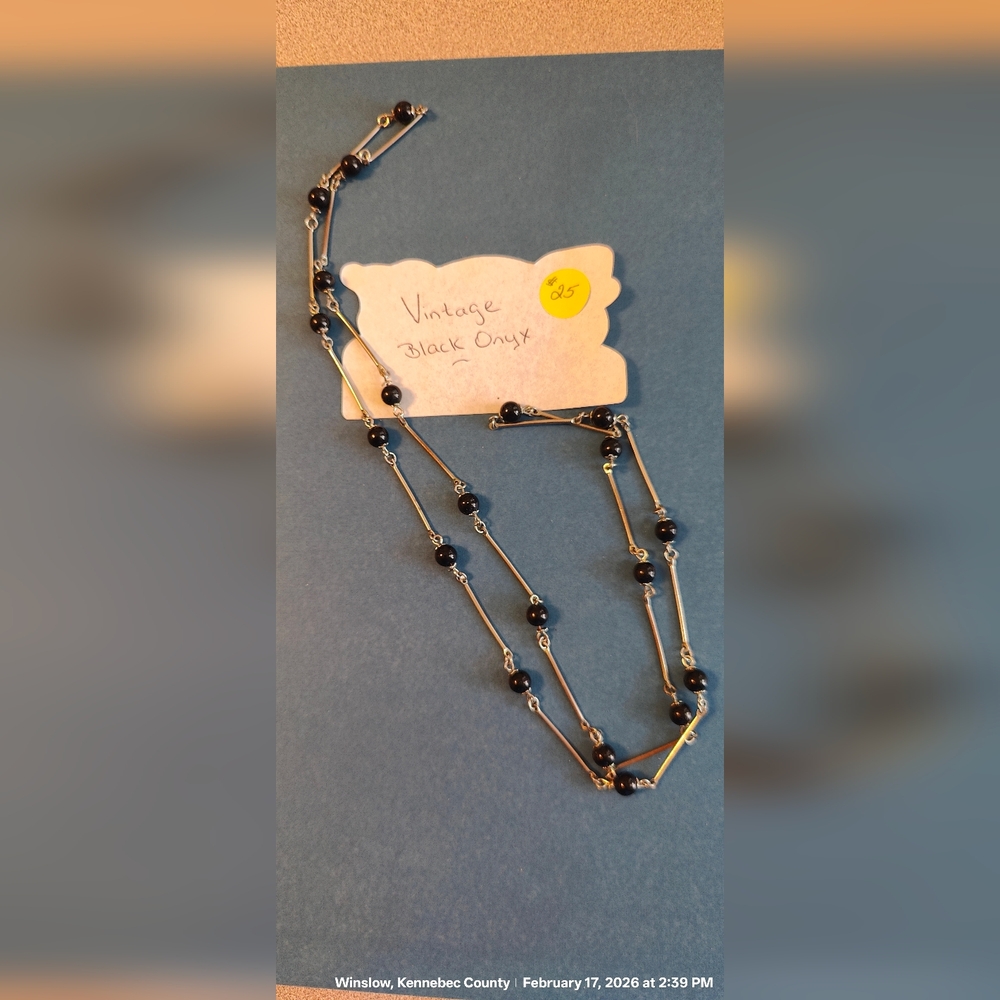 Vintage Black Onyx Necklace with Silver Accents